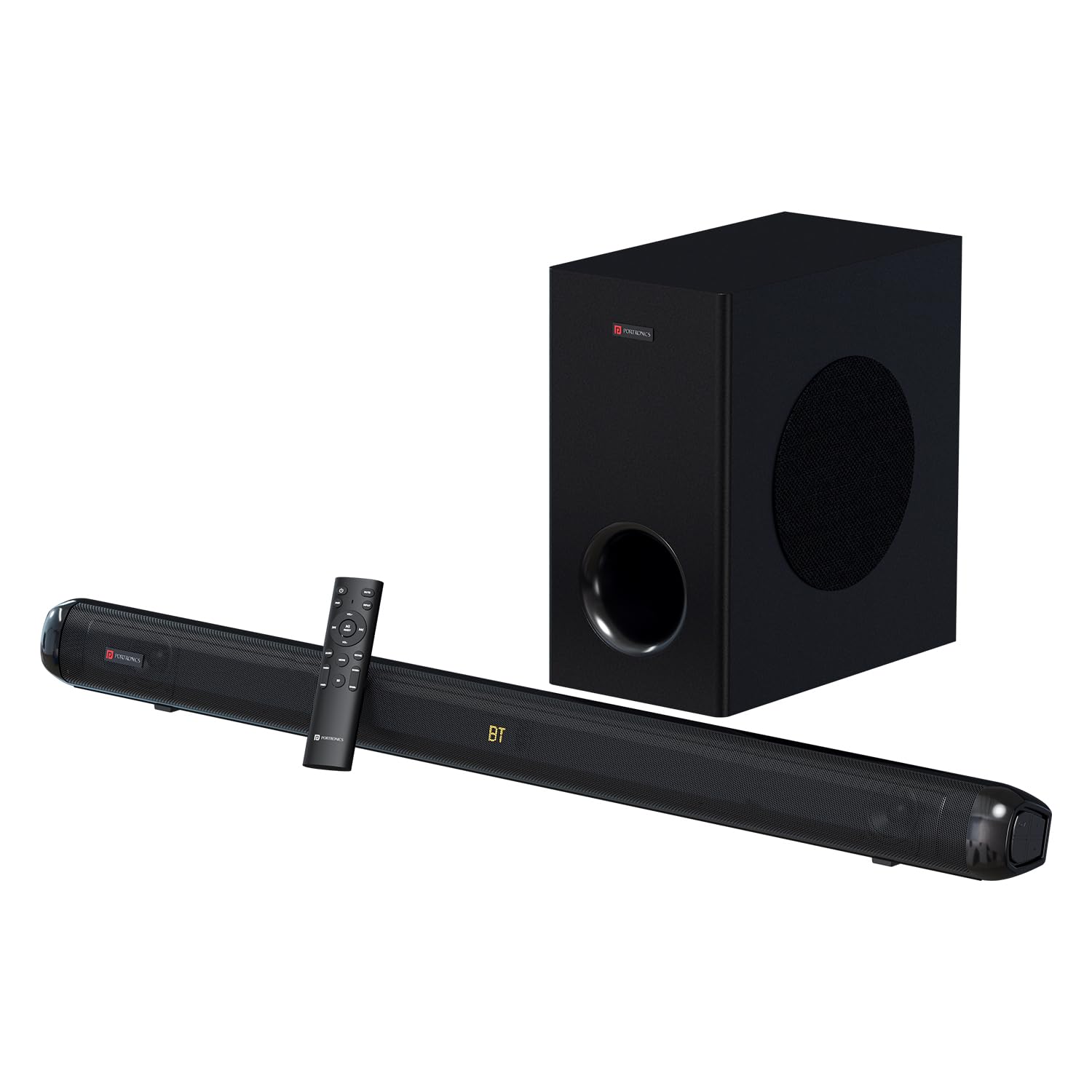Portronics Pure Sound 108 160W Bluetooth Soundbar with Deep Bass, 6.5 Inch Subwoofer, 2.1 Channel Home Theatre, 3 EQ Modes, 3D Effect, Bluetooth 5.3V, Sleek Remote Control, Wide Compatibility (Black)