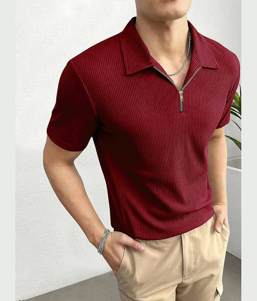 TAZO Pack of 1 Cotton Blend Regular Fit Striped Half Sleeves Men's Polo T Shirt ( Maroon )