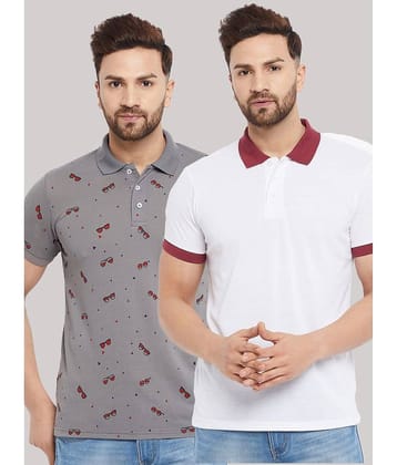 The Million Club Pack of 2 Cotton Blend Regular Fit Printed Half Sleeves Men's Polo T Shirt ( White )