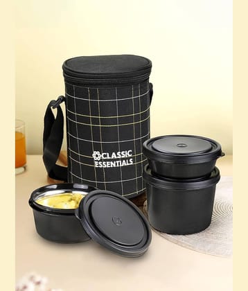 Classic Essentials Steel Lunch Box, 3 Containers Stainless Steel Lunch Box 3 - Container ( Pack of 5 )