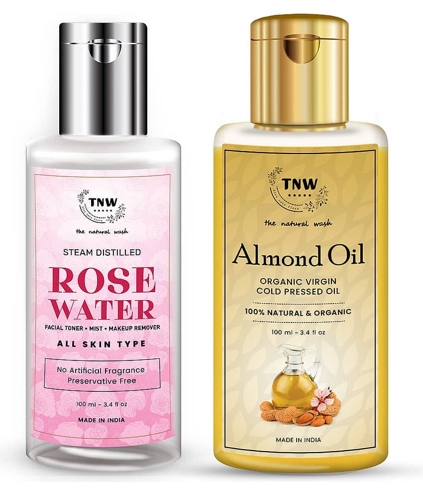 TNW - The Natural Wash Almond Oil 100 ml & Rose Water 100 ml Facial Kit 200 mL Pack of 2