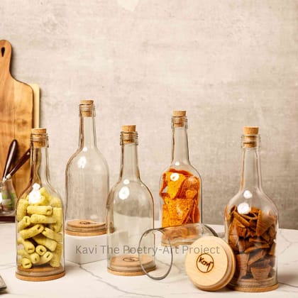 Kavi Transparent Wine Bottle Jars (Set of Six)