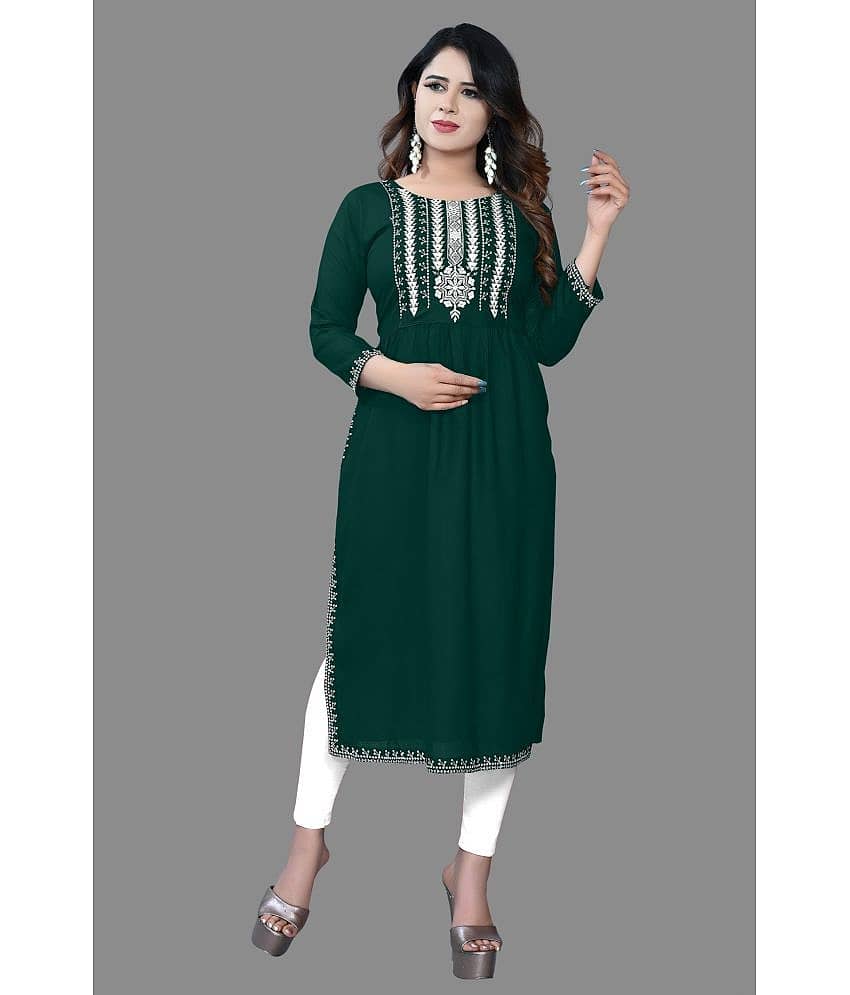 haya fashion - Green Rayon Women's Straight Kurti ( Pack of 1 )