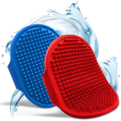 Chullbull Rubber Bristles Hand Brush Comb for Dogs (Red/Blue) Chullbull Rubber Bristles Hand Brush Comb for Dogs (Red/Blue) - Pack of 2