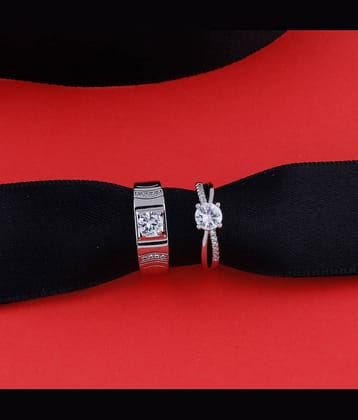 Adjustable Couple Rings Set for lovers Silver Plated Solitaire for Men and Women