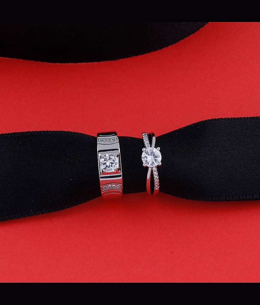Adjustable Couple Rings Set for lovers Silver Plated Solitaire for Men and Women