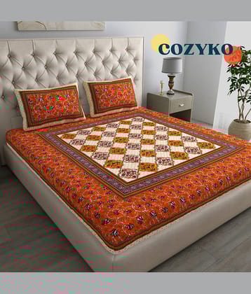 COZYKO Cotton 1 Double Bedsheet with 2 Pillow Covers ( Peach )