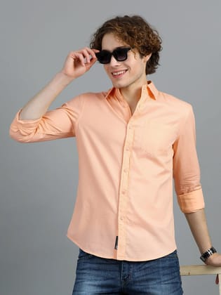 Textured Men Shirt, Regular Fit, Pure Cotton, Full Sleeve, Rose-S