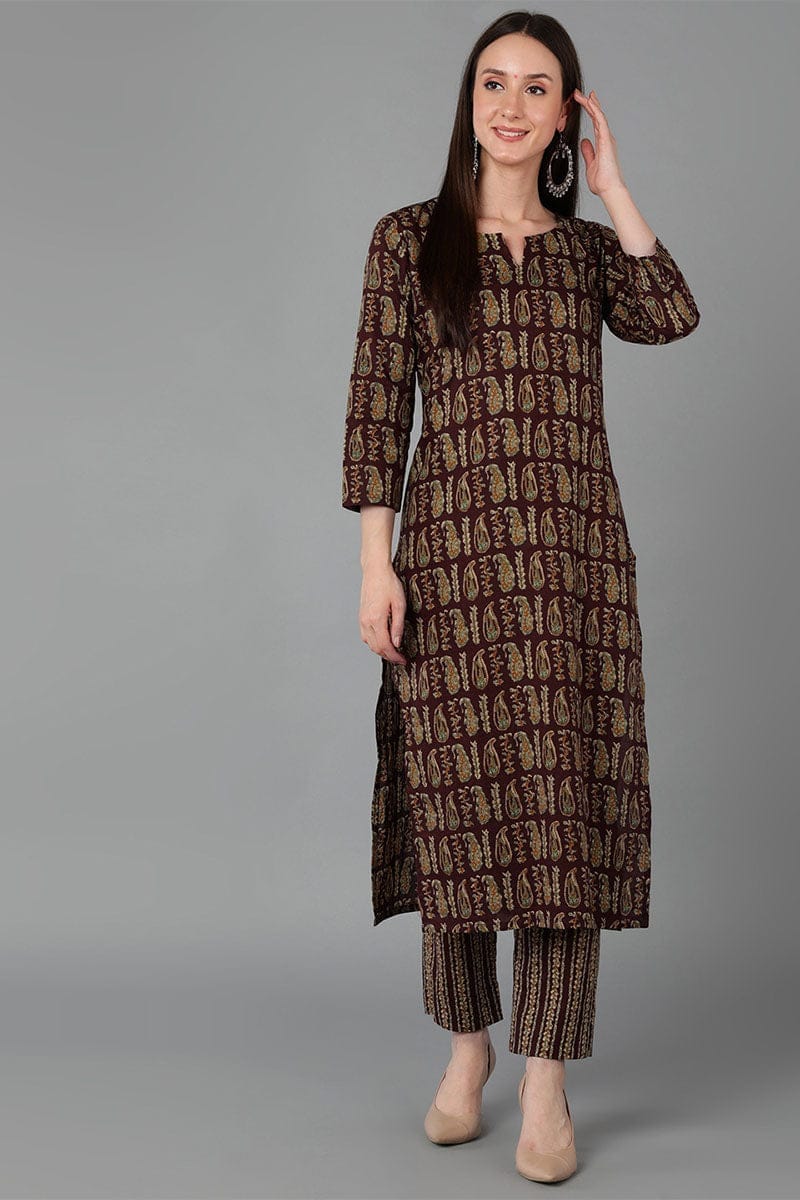 Maroon Cotton Straight Kurta VCK8894