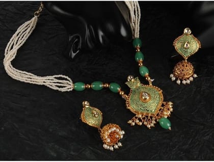 Women's Rose Gold Plated Alloy Necklace & Earings Set-PID47498