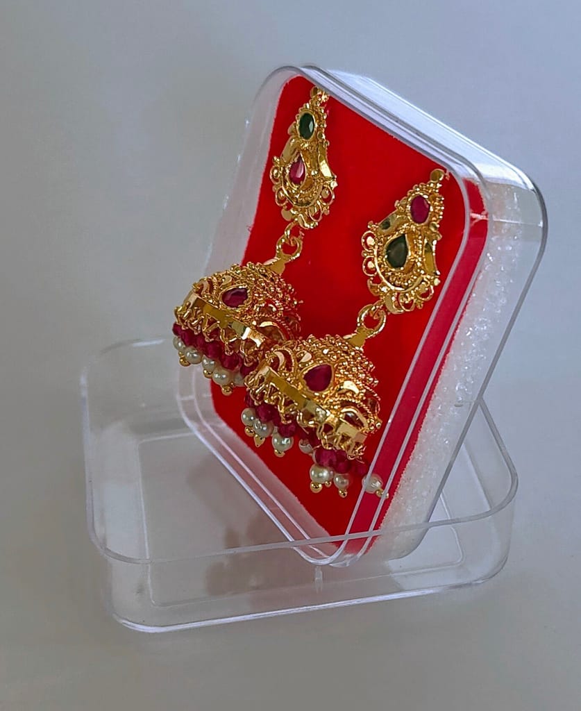 Gold Plated Pearl and Stone Jhumka Earrings