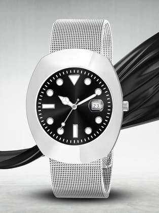 Silver Intermesh Stainless Steel Strap Analog Watch for Men LR141