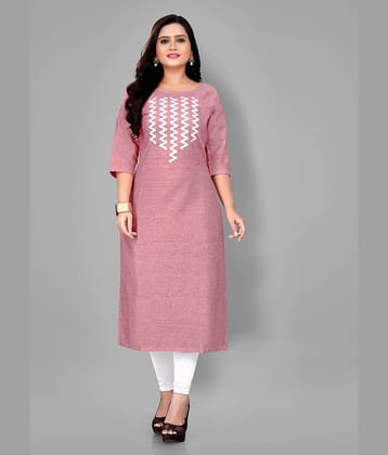 RIAANA - Pink Cotton Women's Straight Kurti ( Pack of 1 )