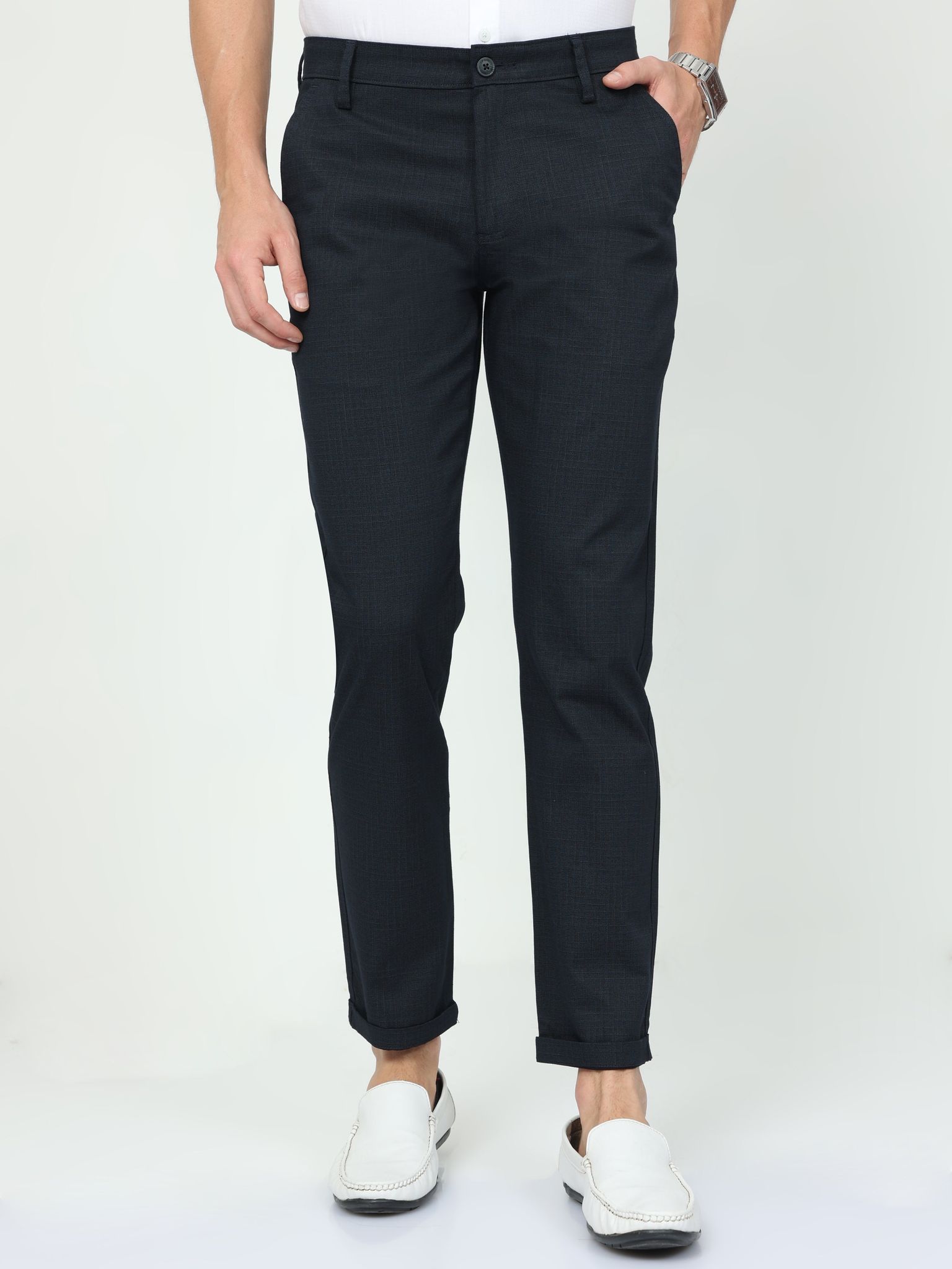 CP BRO Mens Ankle Fit Solid Navy Color Trousers | Tbo2-03 A-Nvy-Af-Ly