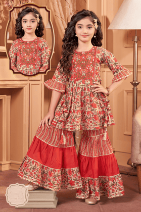 Girls Maroon Embroidery Printed Party Wear Fancy Sharara/Gharara Suit-8036 MRN / Maroon / 20