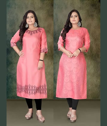 Hetsa Women Rayon Printed A-line Kurti ( Pink )
