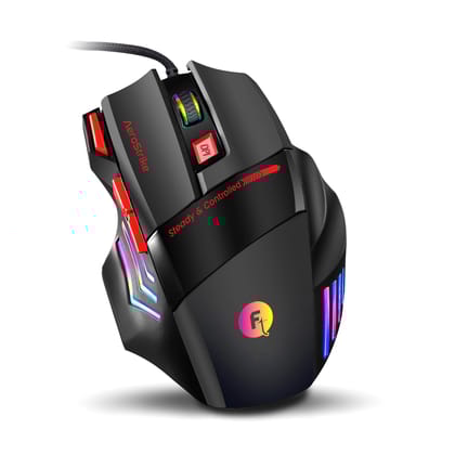 Frontech AeroStrike USB Wired Gaming Mouse with Upto 7200 DPI Gaming Sensor | 7 Buttons Design | Rainbow Lighting with Breathing Effect | 1.5m Braided Cable (MS-0083)