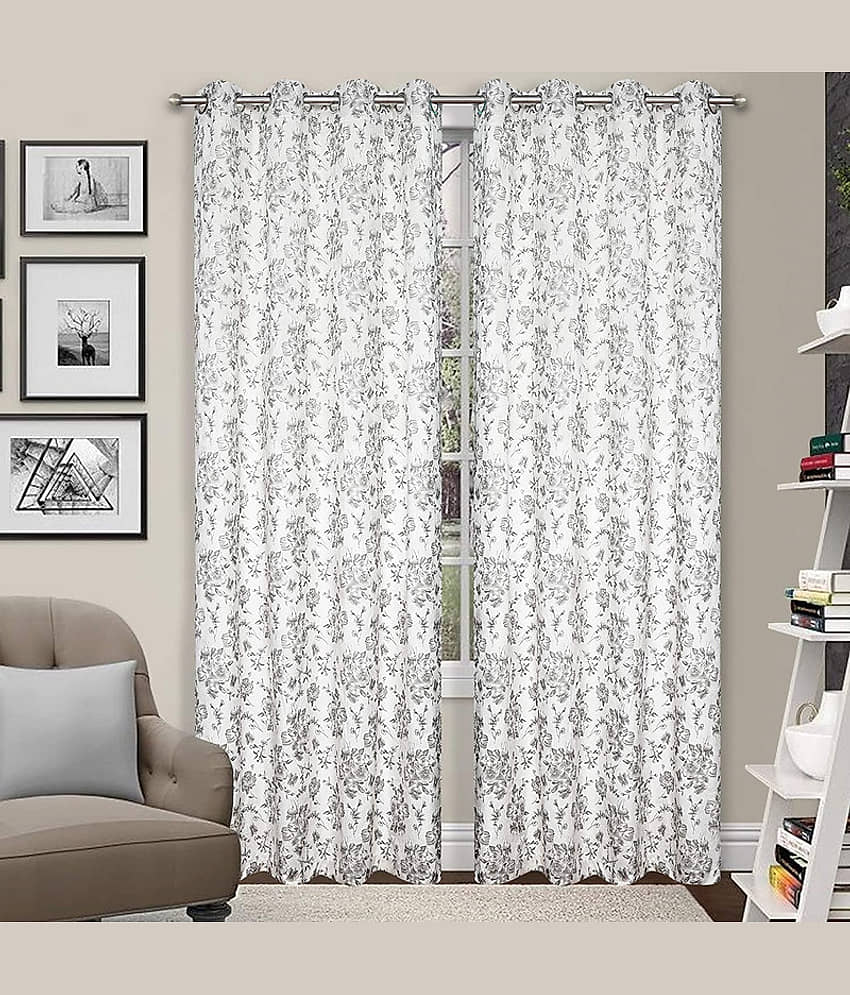 Kraftiq Homes Floral Blackout Eyelet Curtain 9 ft ( Pack of 2 ) - White