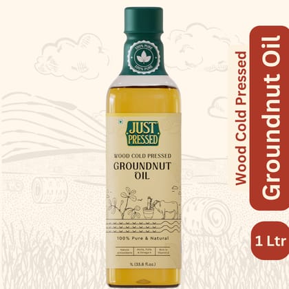 Just Pressed Wood Cold Pressed Groundnut Oil - Premium Wood Pressed Peanut Oil, Pure & Natural Multipurpose Oil, Edible Cold Pressed Oil Extracted On Wooden Churner -1 Ltr