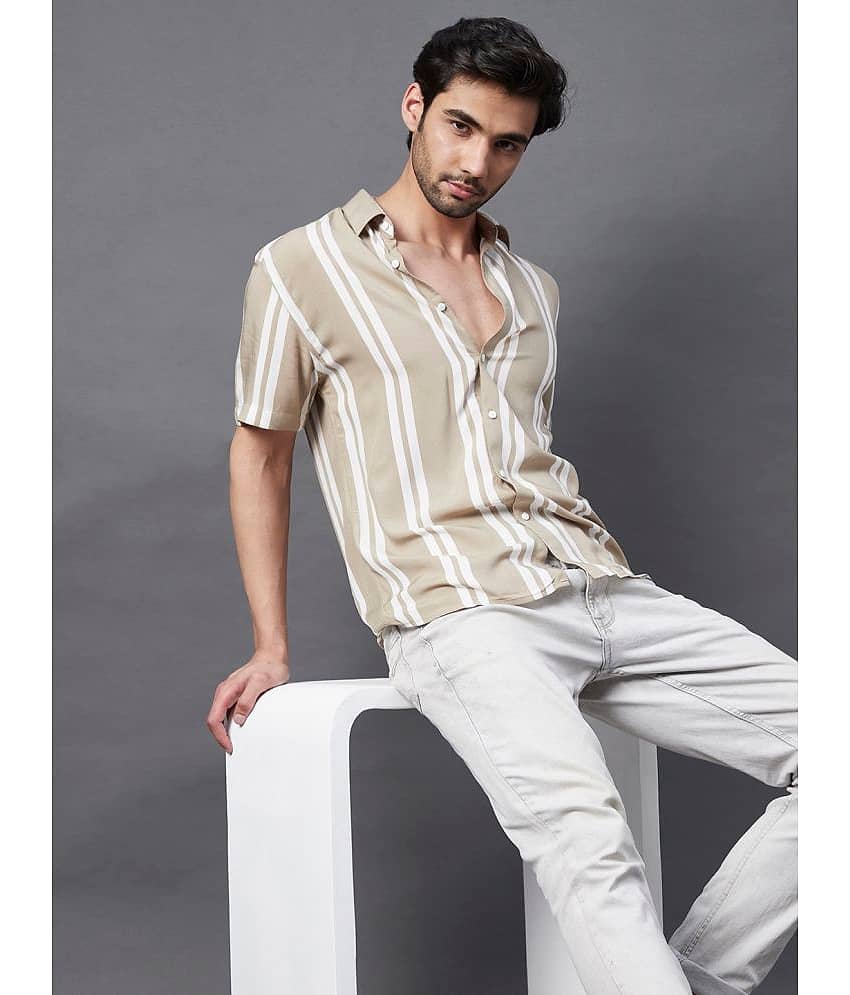 Rigo Rayon Slim Fit Striped Half Sleeves Men's Casual Shirt - Beige ( Pack of 1 )