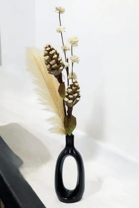 Elegant White Rose, Faux Pampas Grass & Pinecones Artificial Flower Bunches