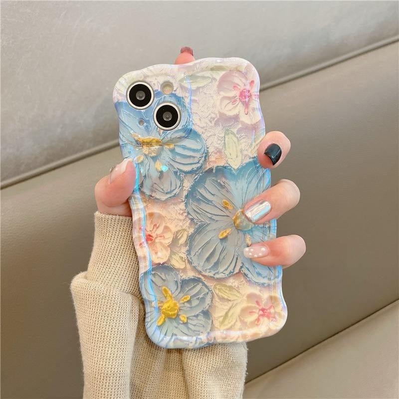 Blue Purple Laser Floral Flowers Holographic iPhone Soft Silicone Case-iPhone 13 / Purple