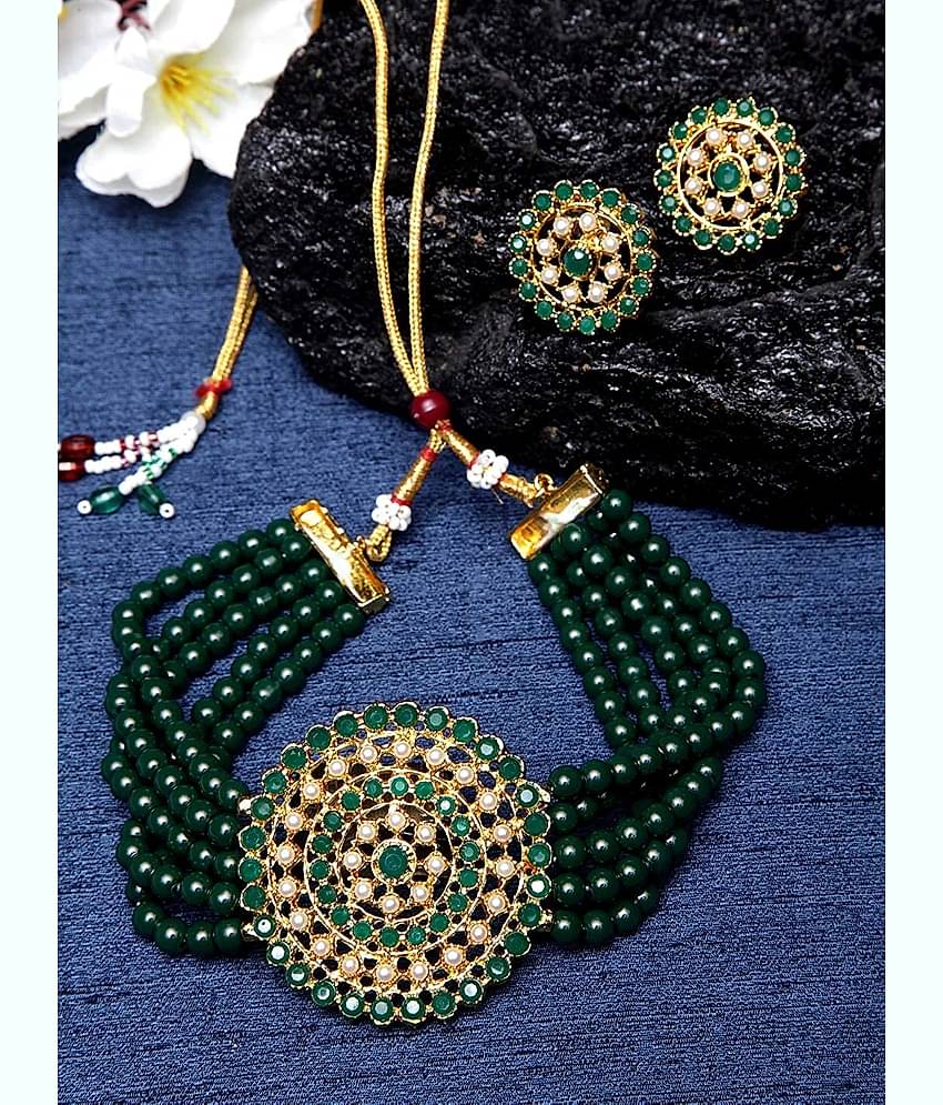 Sunhari Jewels - Green Alloy Necklace Set ( Pack of 1 )