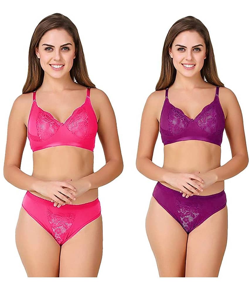 TCG Pack of 2 Cotton Lycra Women's Bra & Panty Set ( Multi Color )
