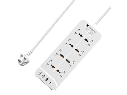 Portronics Power Plate 23 8 Universal Sockets, 18W USB MACH, 20W Type-C Fast Charging, 12W USB Charging