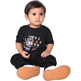 Kid Kupboard Cotton Baby Boys T-Shirt, Dark Black, Half-Sleeves, 1-2 Years KIDS7044