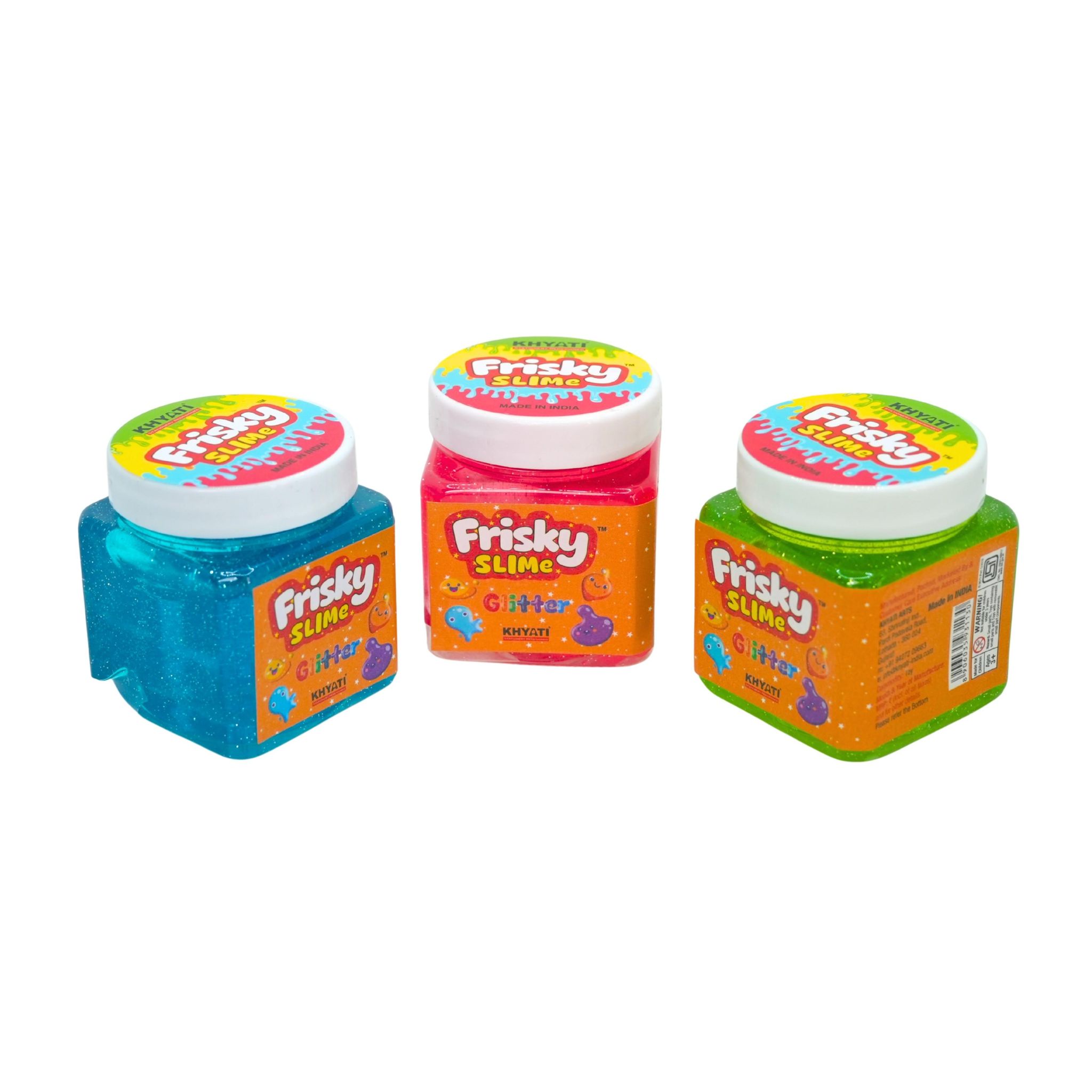 Frisky Glitter Slime – 3 Pot Combo | 125g Each | Stretchy, Shiny & Non-Sticky Slime for Kids & Adults | Stress Relief, Sensory & Fidget Play
