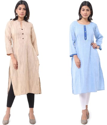 DESHBANDHU DBK - Multicolor Cotton Women's Straight Kurti ( Pack of 2 )