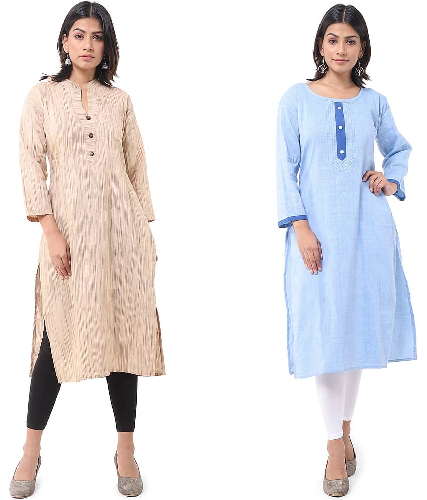 DESHBANDHU DBK - Multicolor Cotton Women's Straight Kurti ( Pack of 2 )