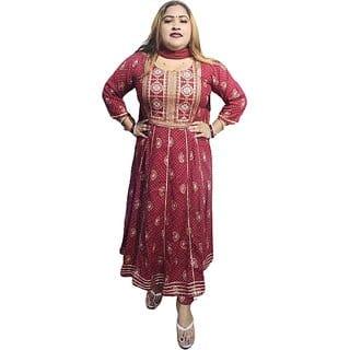 Women's Rayon Embroidered, Traditional Printed Anarkali Kurta, Pant and Dupatta set for Traditional look. Women's Rayon Embroidered, Traditional Printed Anarkali Kurta, Pant and Dupatta set for Traditional look.
