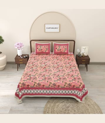 CLOTHORO Cotton 1 Double Bedsheet with 2 Pillow Covers ( Peach )