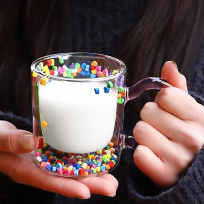 FLOATING HEART INSULATED DOUBLE GLASS MUG-SET OF 2