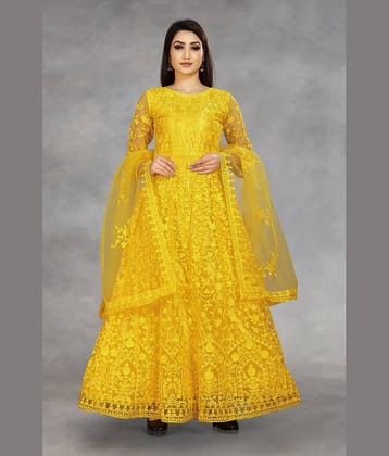 JULEE - White Flared Net Women's Semi Stitched Ethnic Gown ( Pack of 1 )
