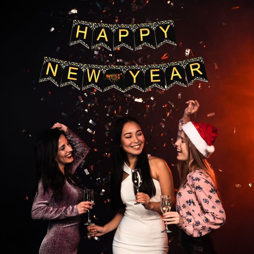 Happy New Year Black & Gold Letter Flag Banner - 1PC - Party and Festive Needs | Buy online on ZillyBuy