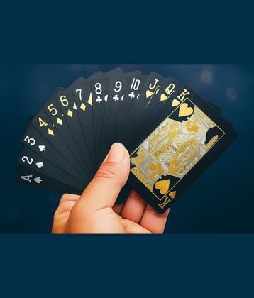 Premium Poker Black Diamond Style Playing Cards Waterproof, Washable, Durable PVC Material, Gold foil Finish, Black Background with Gold Suits and Numbers/Faces. Pack of 1