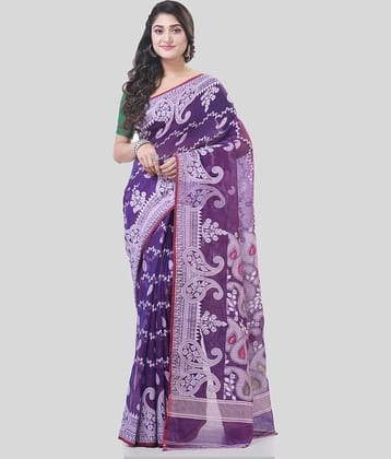 Desh Bidesh Cotton Woven Saree Without Blouse Piece ( Purple )