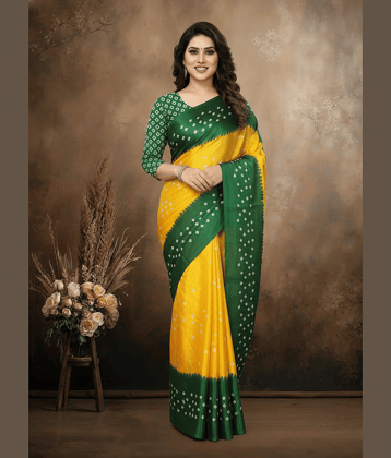 JIHANA FAB Chiffon Printed Regular Saree With Unstitched Blouse Piece ( Yellow )