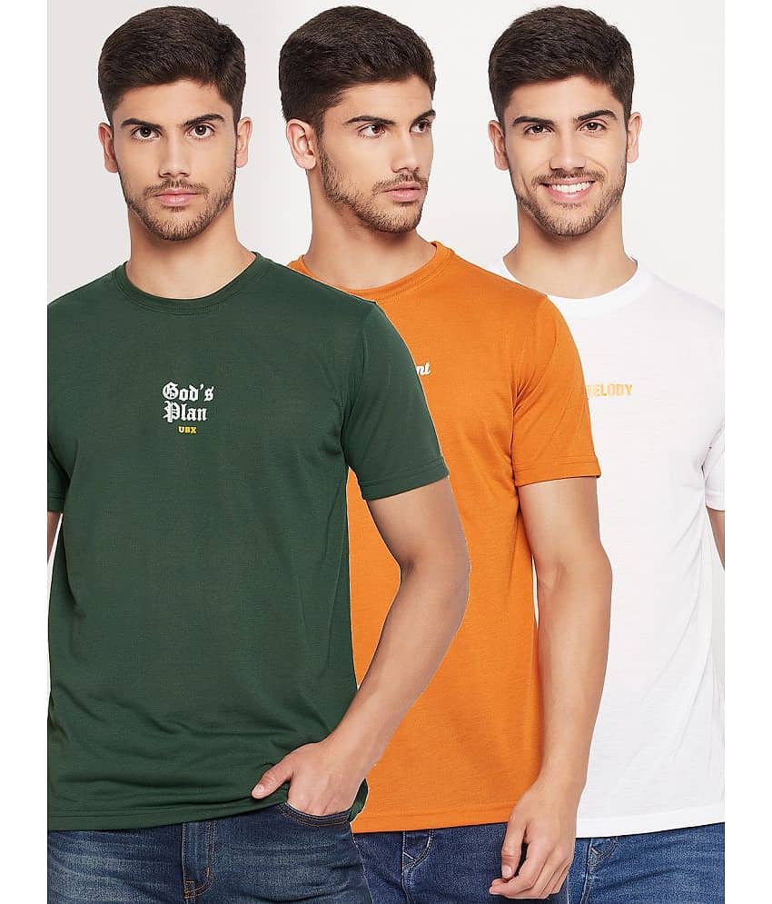 UBX Pack of 3 Cotton Blend Regular Fit Men's T-Shirt ( Teal )