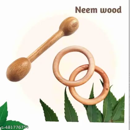 Neem Wooden Baby Teether  Dumble(10cm) and Ring(7.5cm) Shapes Pack of 3