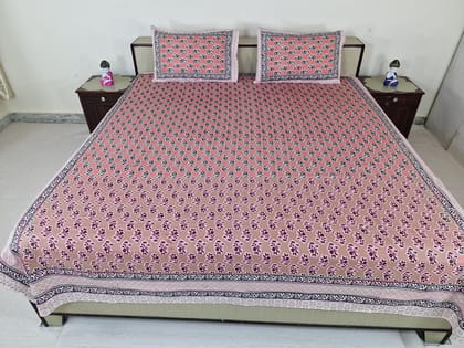 Bedsheet Set with Pillow Covers with Floral Print, Pink and Brown Color,Best for Single Bed and Deewan,Size 6.9 X 7.4 Feet
