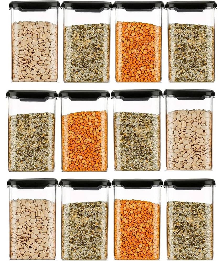 Analog Kitchenware Dal/Grocery/Pasta Plastic Black Food Container ( Set of 12 )