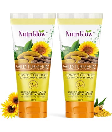 NutriGlow Wild Turmeric Natural Face Wash for Dry Skin, Tan Removal and Skin brightening, For Glowing Skin, 65ml Each, (Pack of 2)