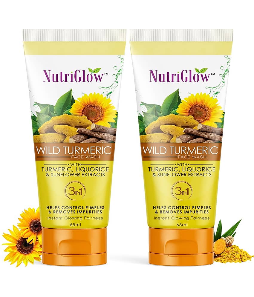 NutriGlow Wild Turmeric Natural Face Wash for Dry Skin, Tan Removal and Skin brightening, For Glowing Skin, 65ml Each, (Pack of 2)