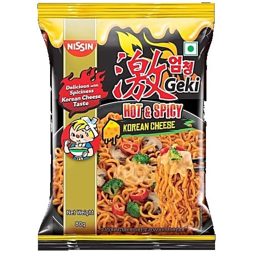 Nissin Geki - Hot & Spicy Korean Cheese Flavoured Ramen Instant Noodles, 80 g