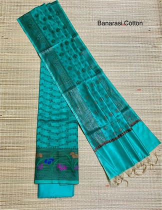 Green Banarasi Cotton Silk Saree With Blouse Piece