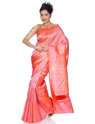 Elegant Orange-Pink Kanchipuram Silk Saree